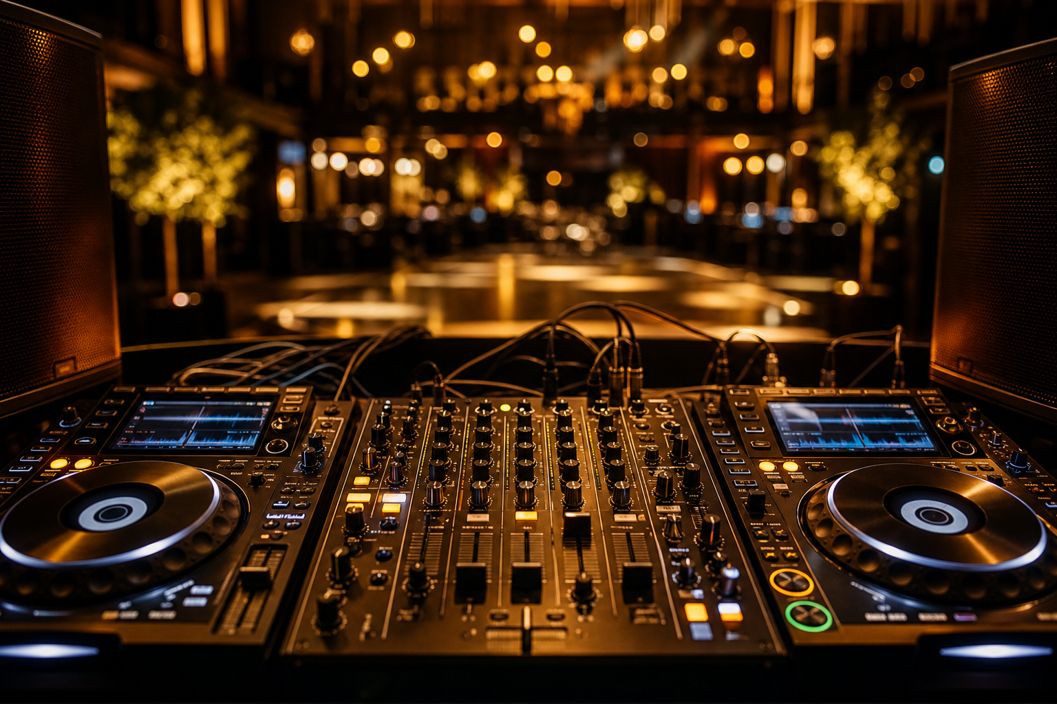 Equipos DJ profesionales con sonido e iluminación para eventos.